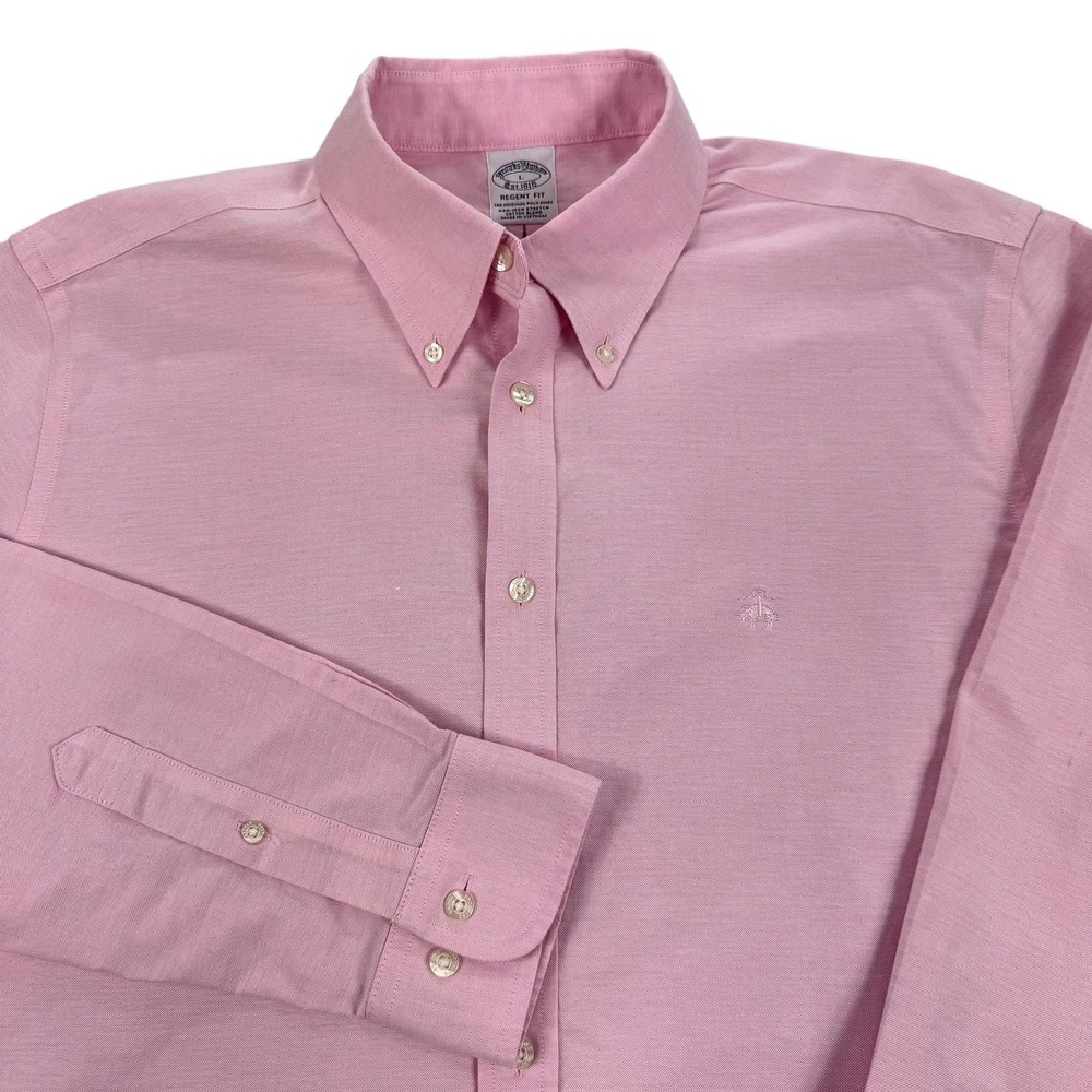 Brooks Brothers Oxford Shirt Mens Large Pink Regent Fit OCBD Non Iron Preppy